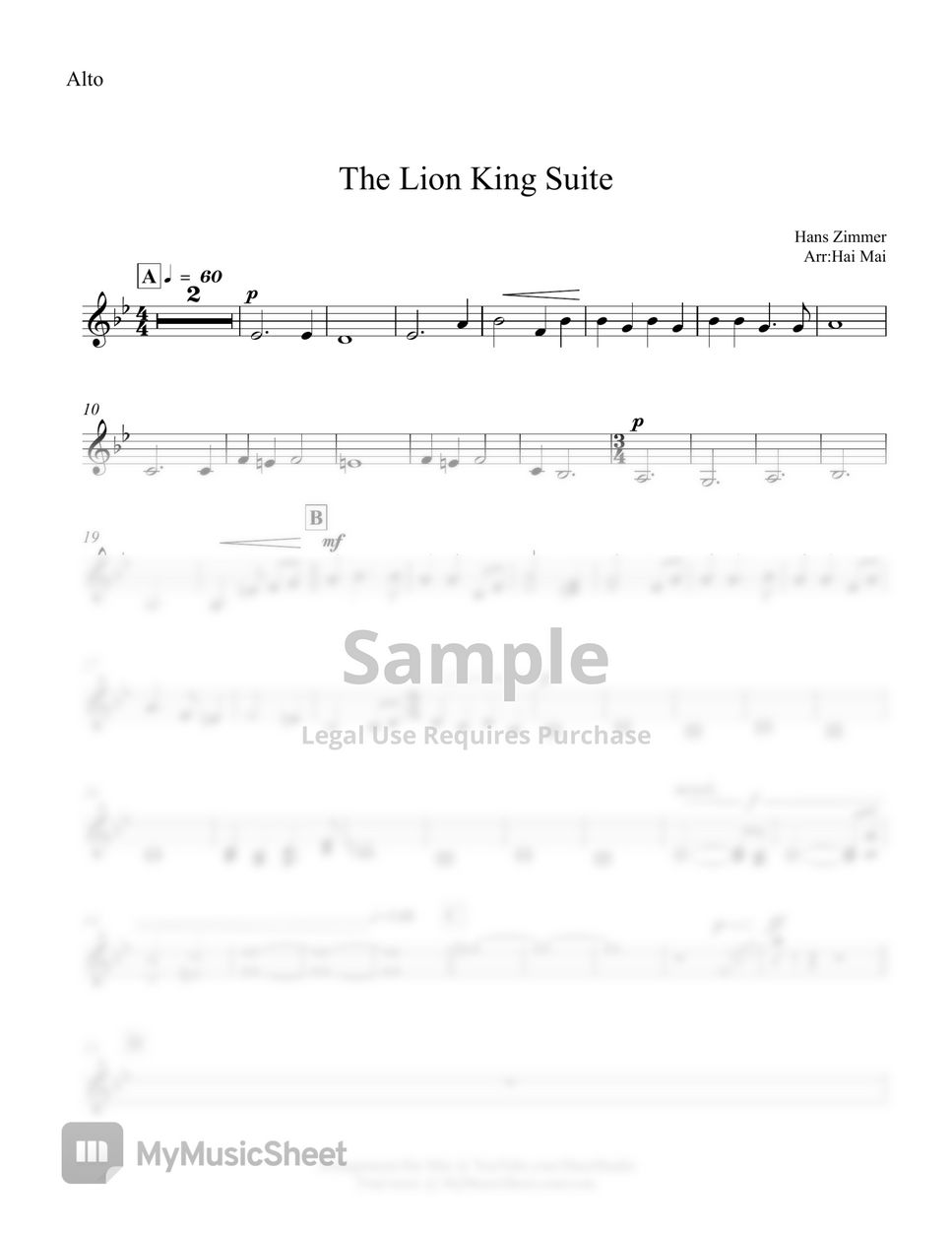 Hans Zimmer - The Lion King Suite for Orchestra - Set of Part by Hai Mai