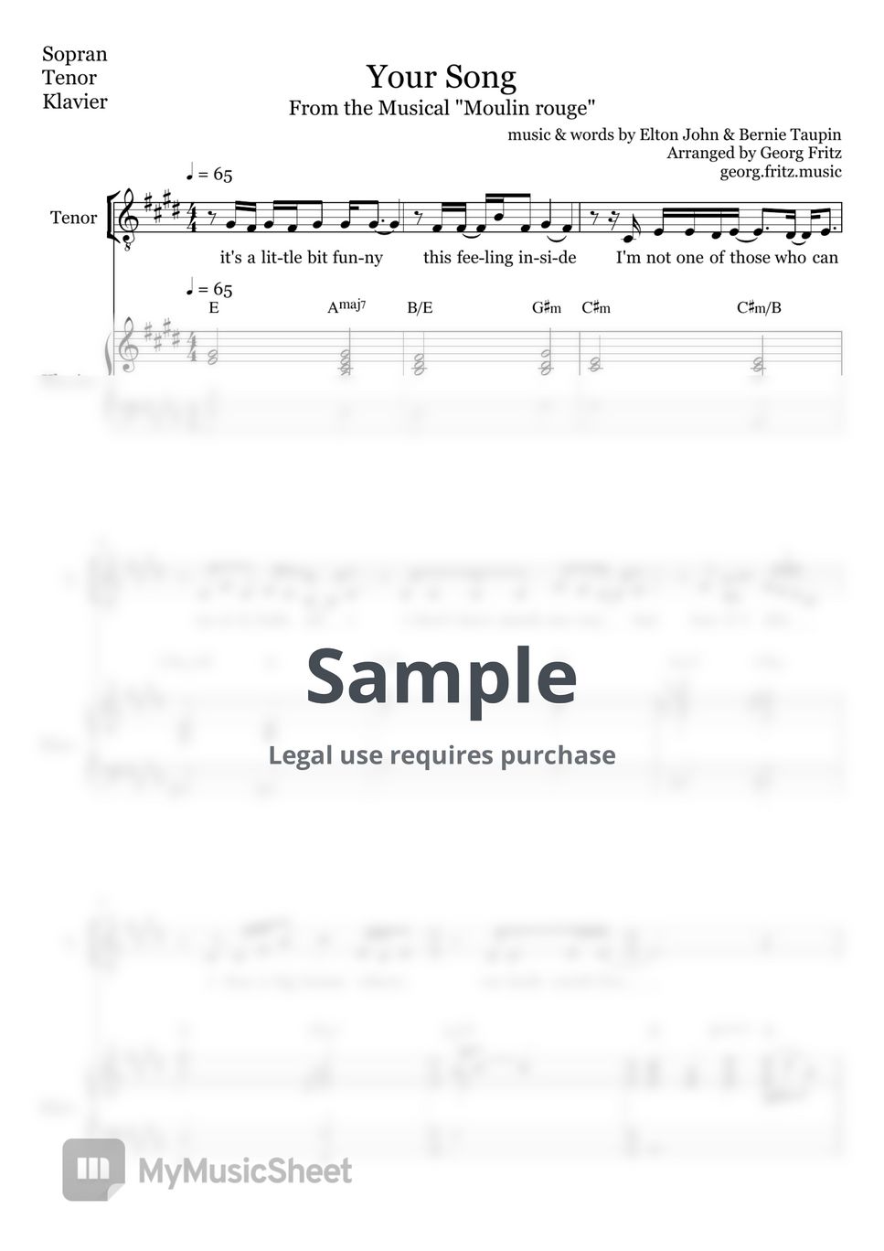 Your Song' Piano Sheet music for Piano (Solo)