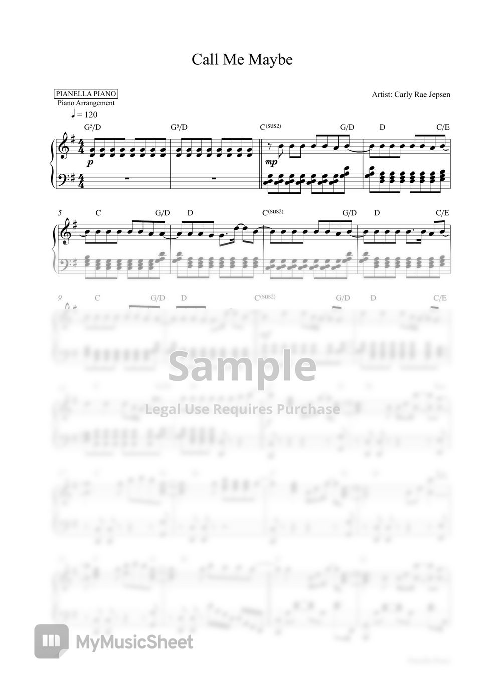 Carly Rae Jepsen Call Me Maybe Piano Sheet Sheets By Pianella Piano