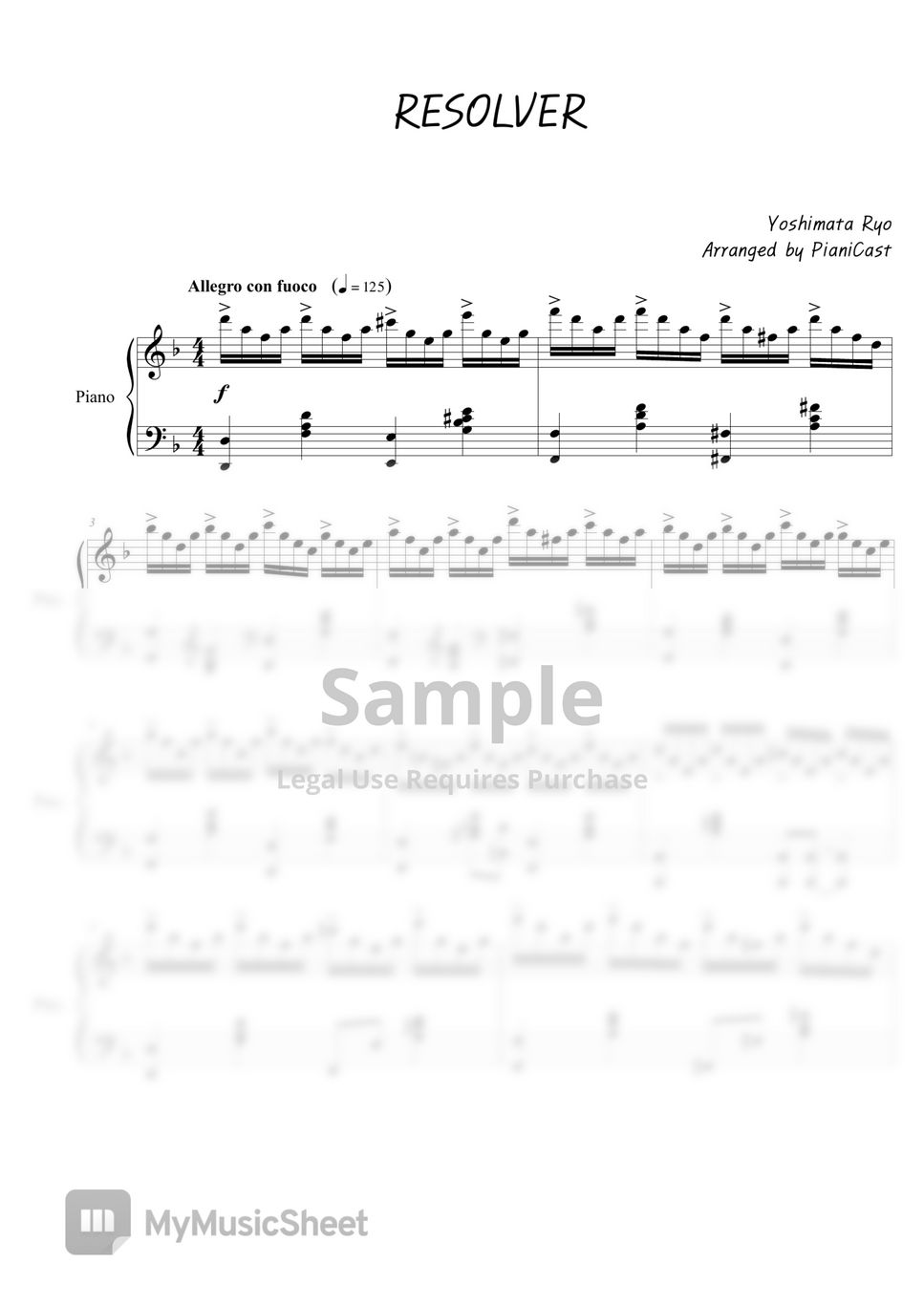 Resolver - The smile has left your eyes OST by Ryo Yoshimata | Piano Sheet