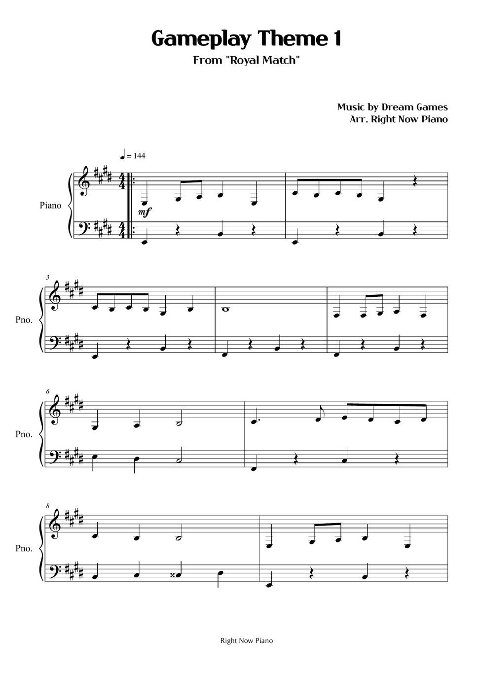 Royal Match Gameplay Theme 1 楽譜 by Right Now Piano
