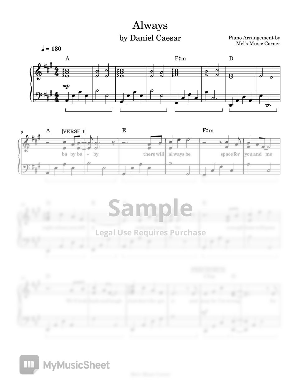 Always – Daniel Caesar Sheet music for Piano (Solo) Easy