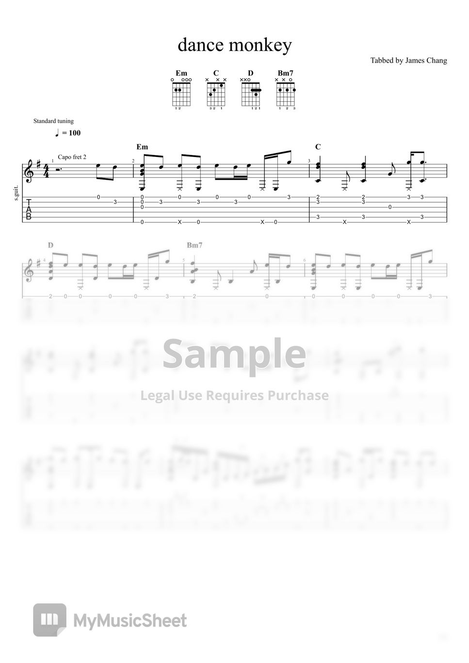 Tones And I Dance Monkey (fingerstyle tab) Sheets by