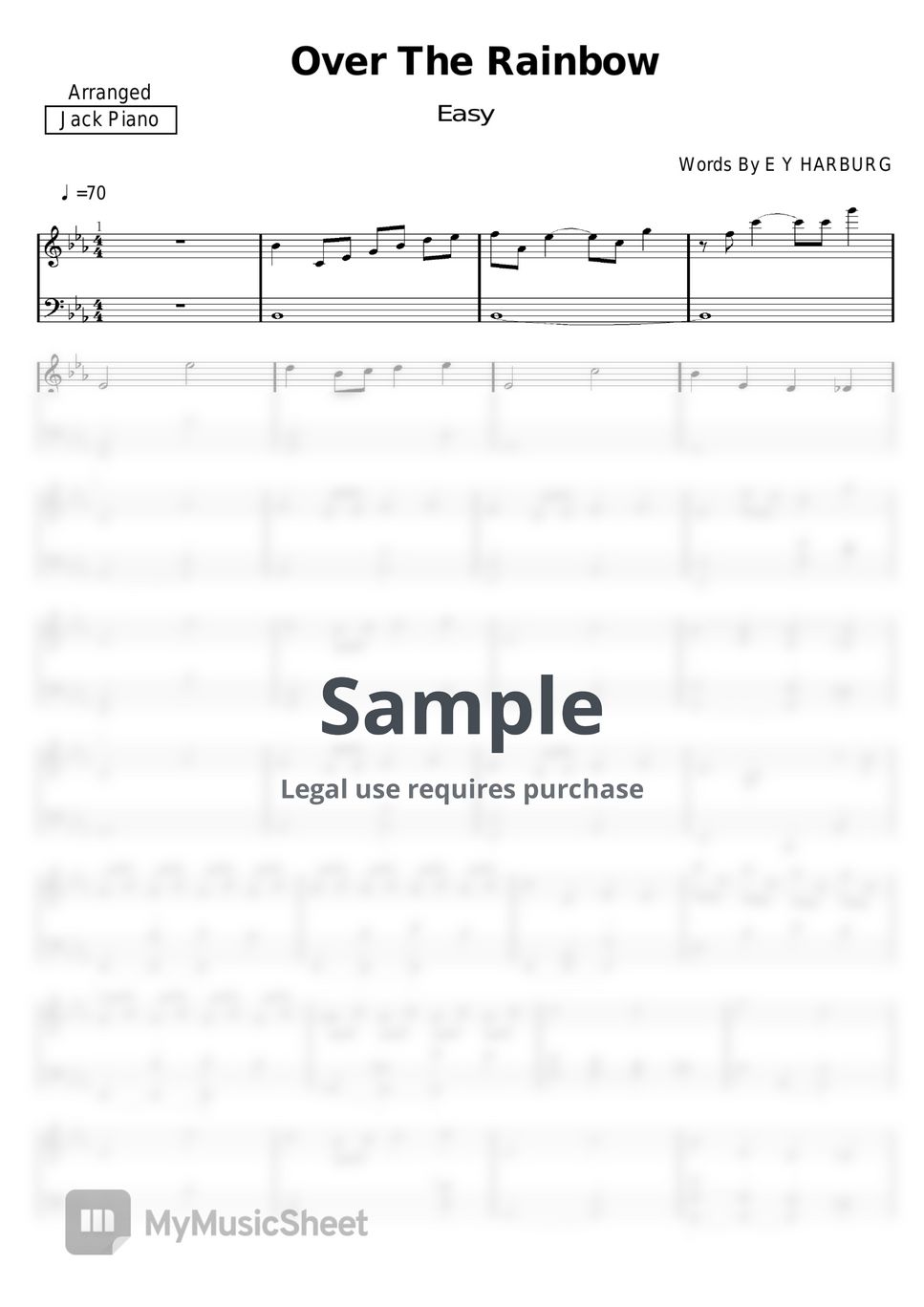 E Y HARBURG Over The Rainbow 악보 by Jack Piano