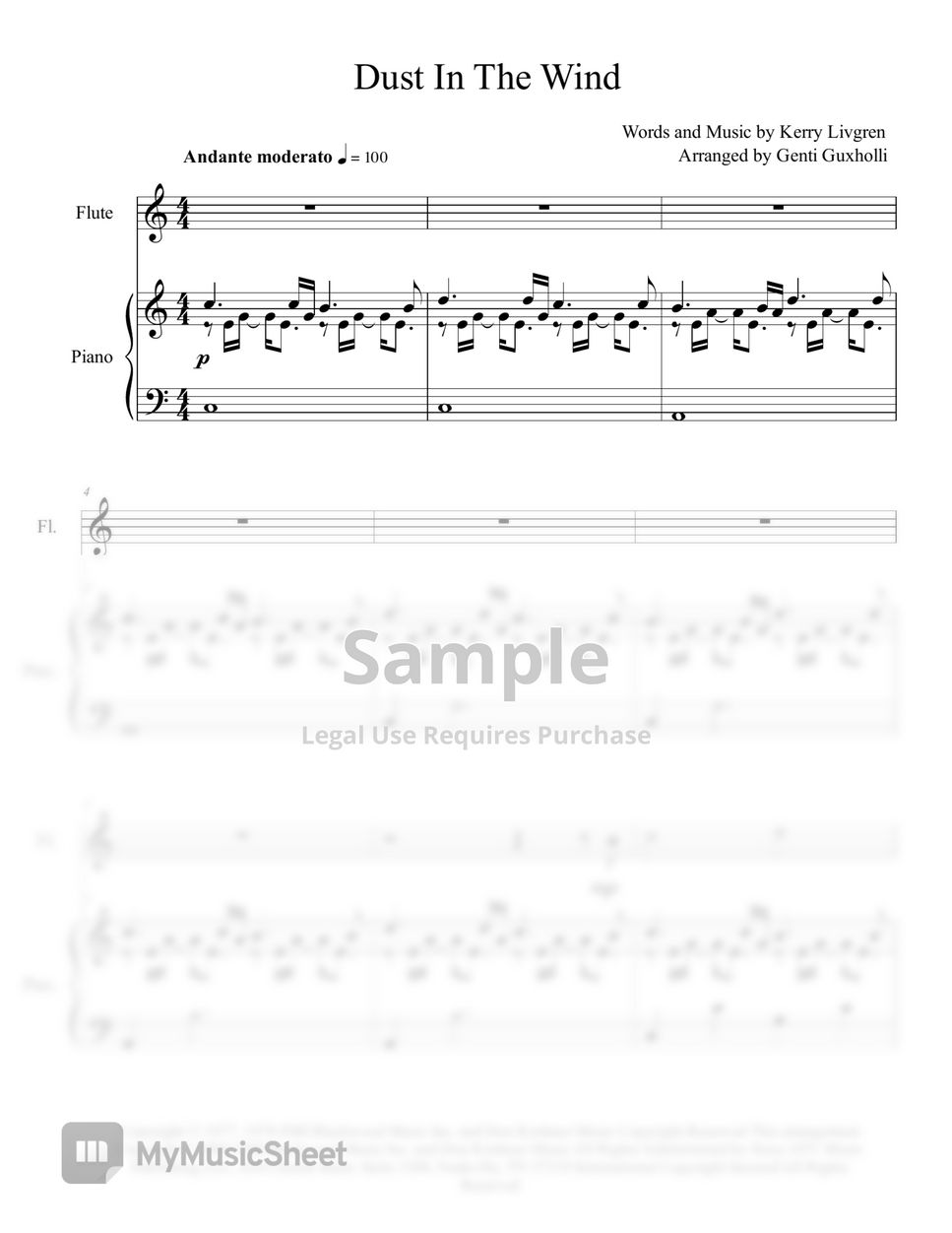 Kansas Dust In The Wind (Flute Solo with Piano Sheets