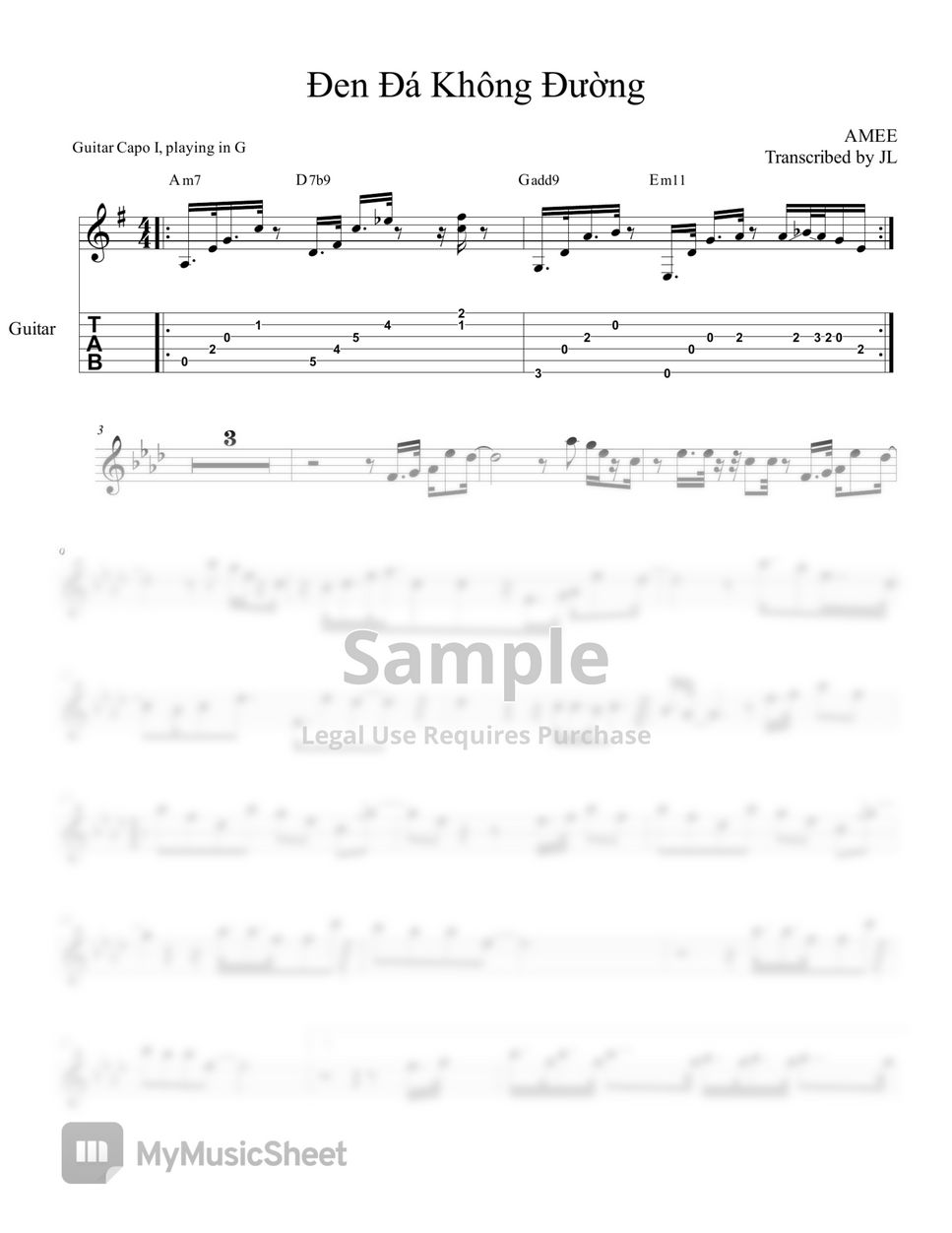 AMEE - Đen Đá Không Đường sheet music