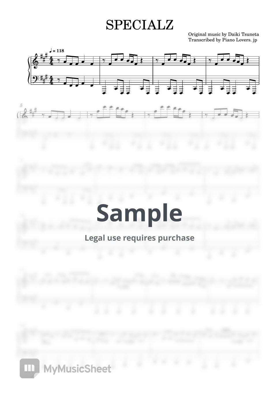 King Gnu SPECIALZ (Jujutsu Kaisen) Sheets by Piano Lovers. jp