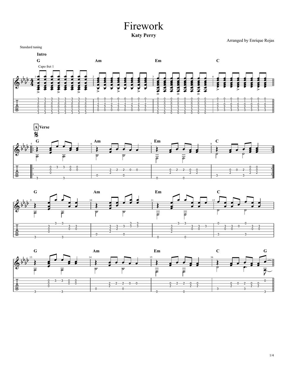 Katy Perry - Firework (Fingerstyle Guit) Sheets by Enrique Rojas