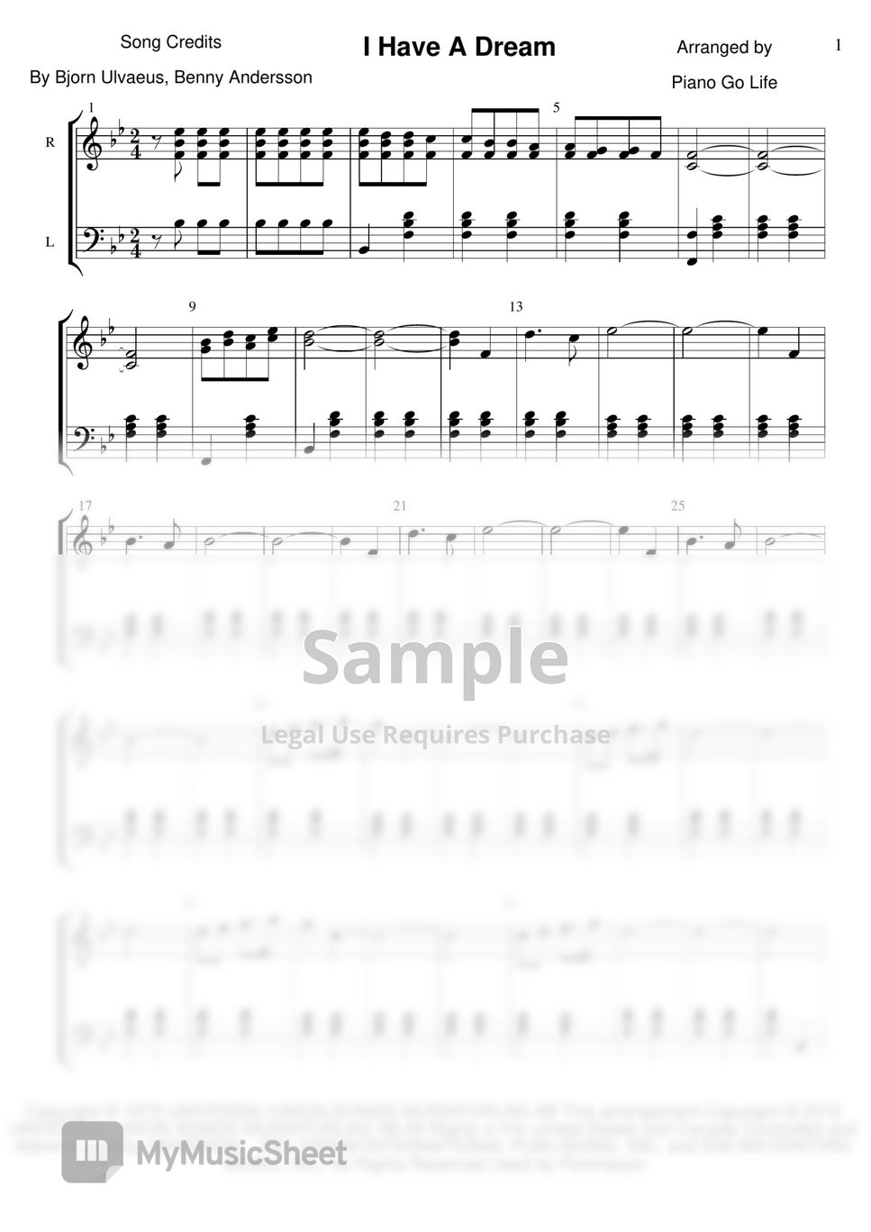 Abba i have a dream notenblatt by piano go life