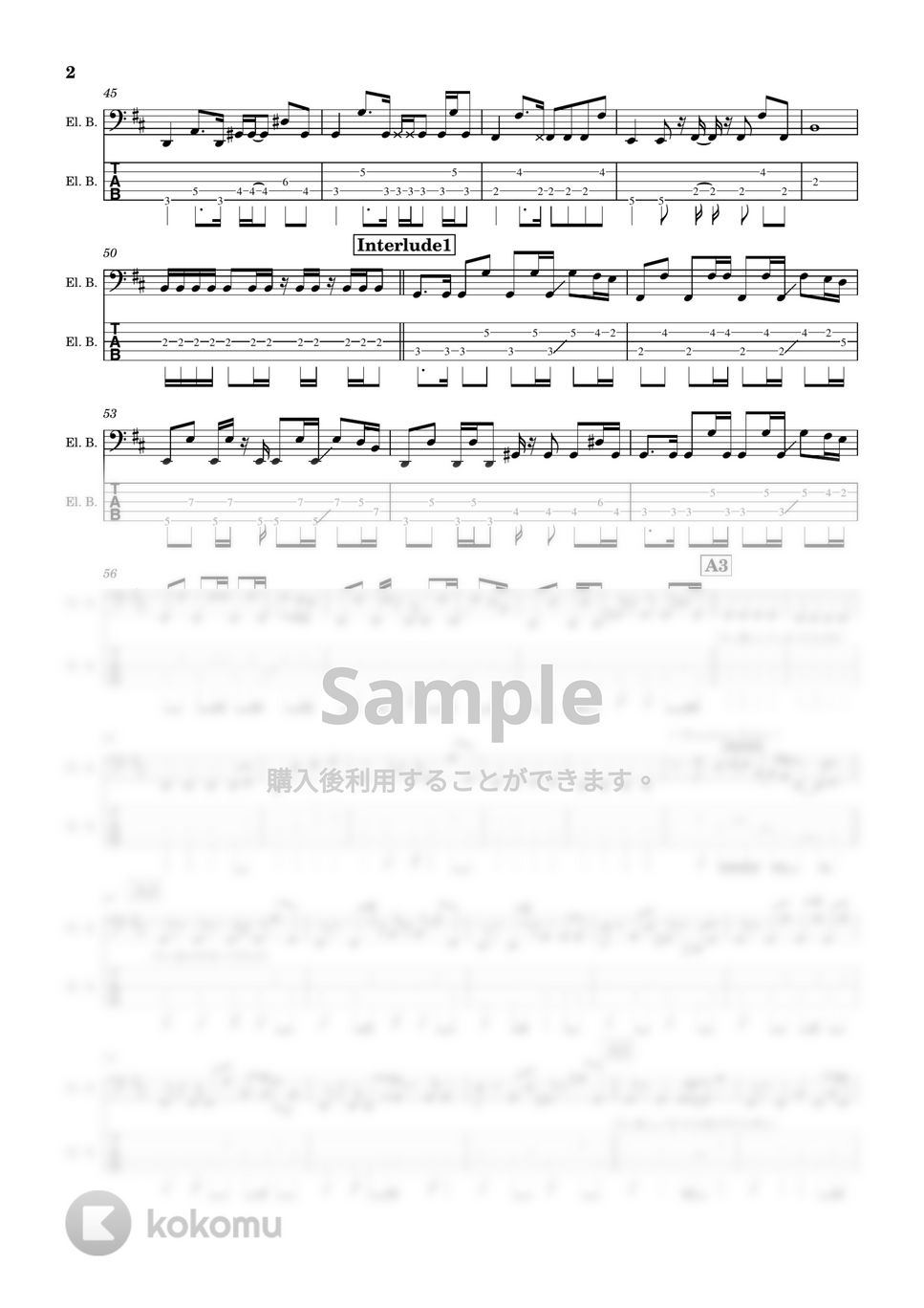 藤井風 - きらり(5弦) (ベース/TAB/楽譜) by TARUO's_Bass_Score
