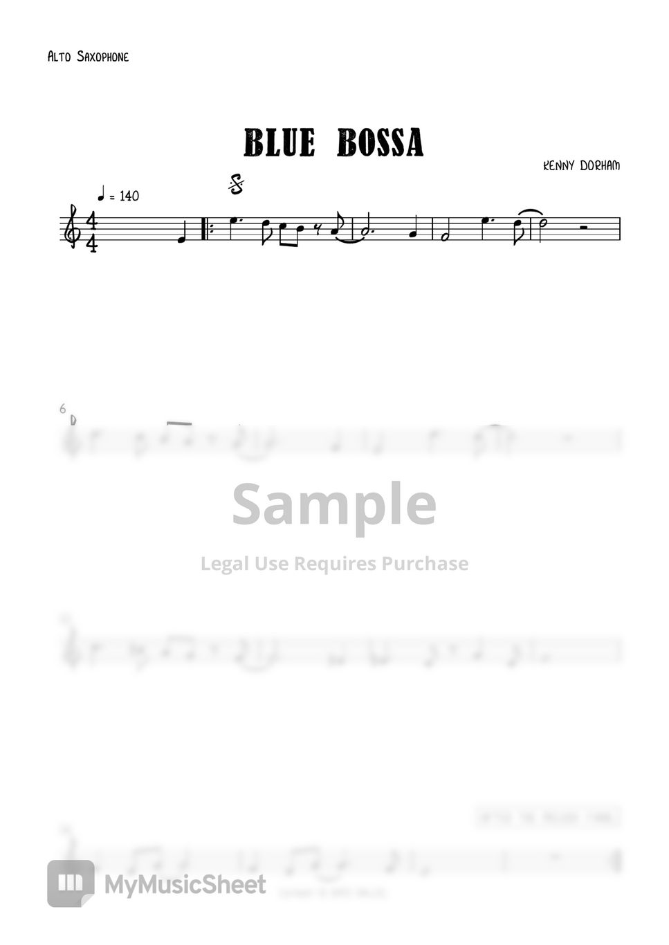 Kenny Dorham Blue Bossa Eb Alto Saxophone Sheets