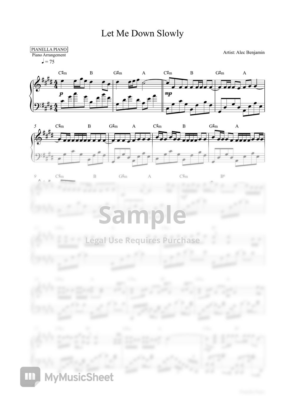 Alec Benjamin Let Me Down Slowly (Piano Sheet) Sheets by Pianella Piano