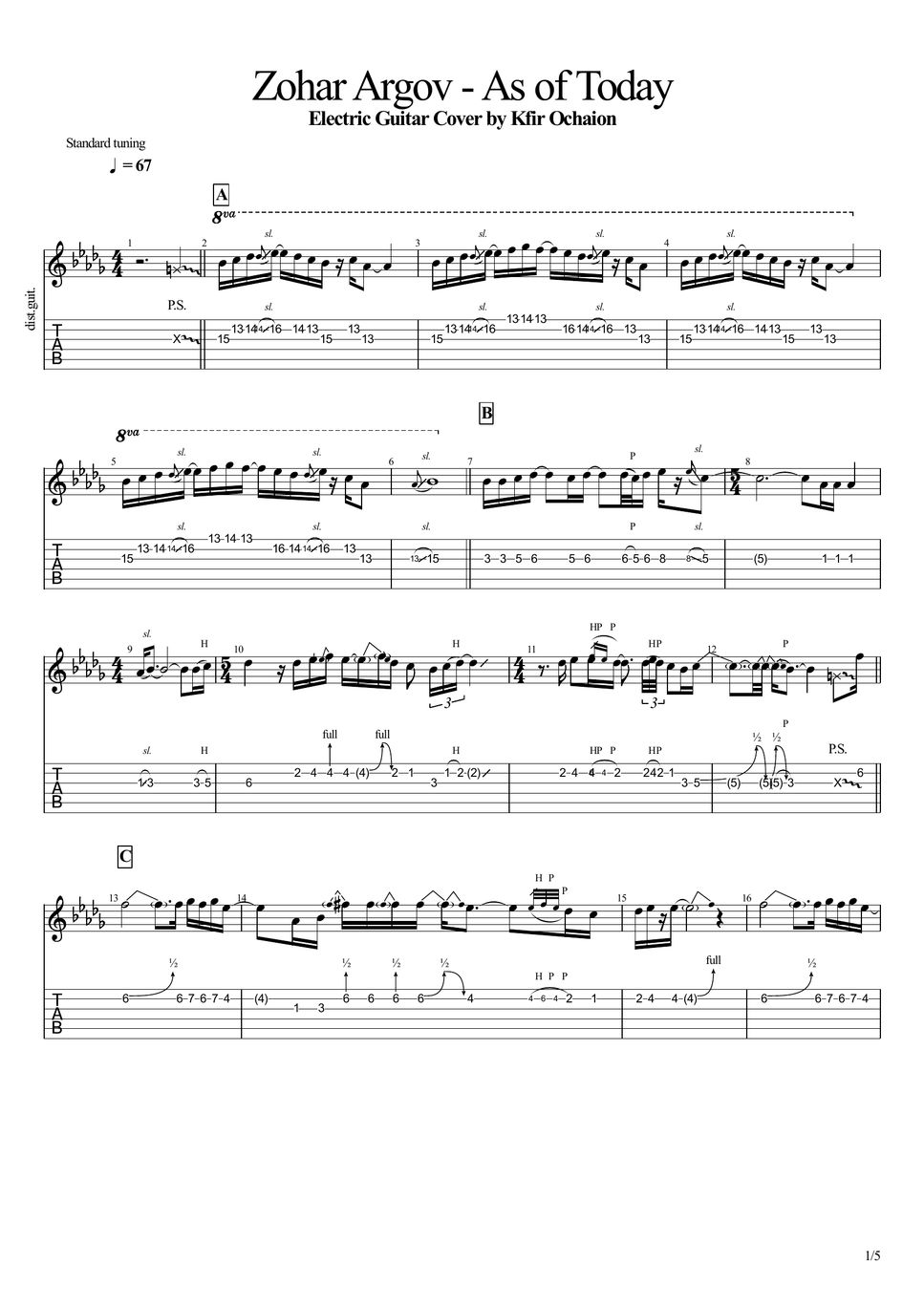 Zohar Argov As of Today Sheet by Kfir Ochaion