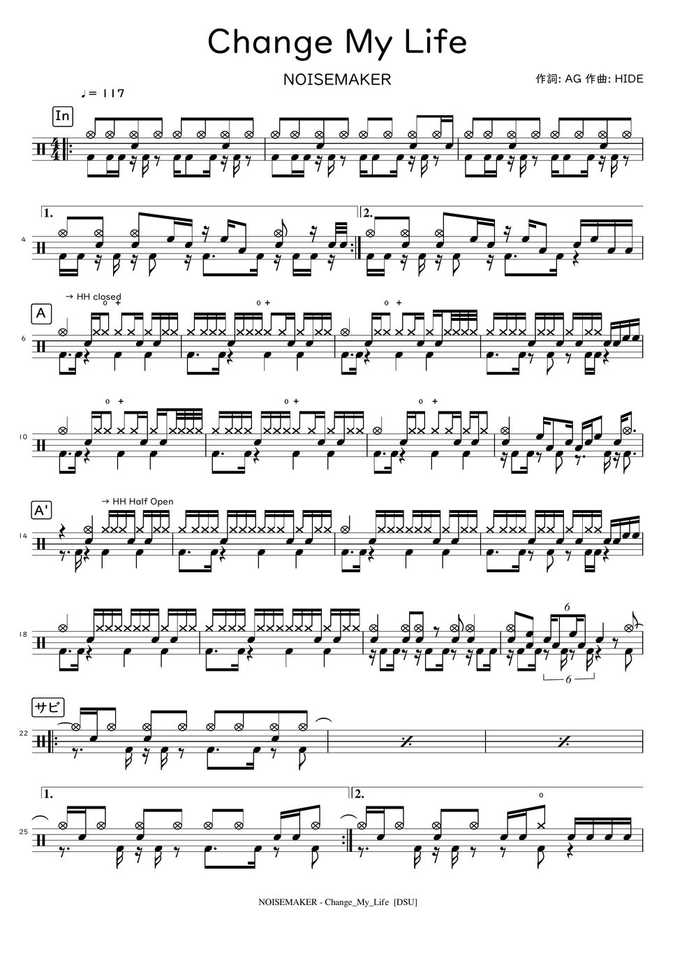 NOISEMAKER Change My Life 楽譜 by DSU