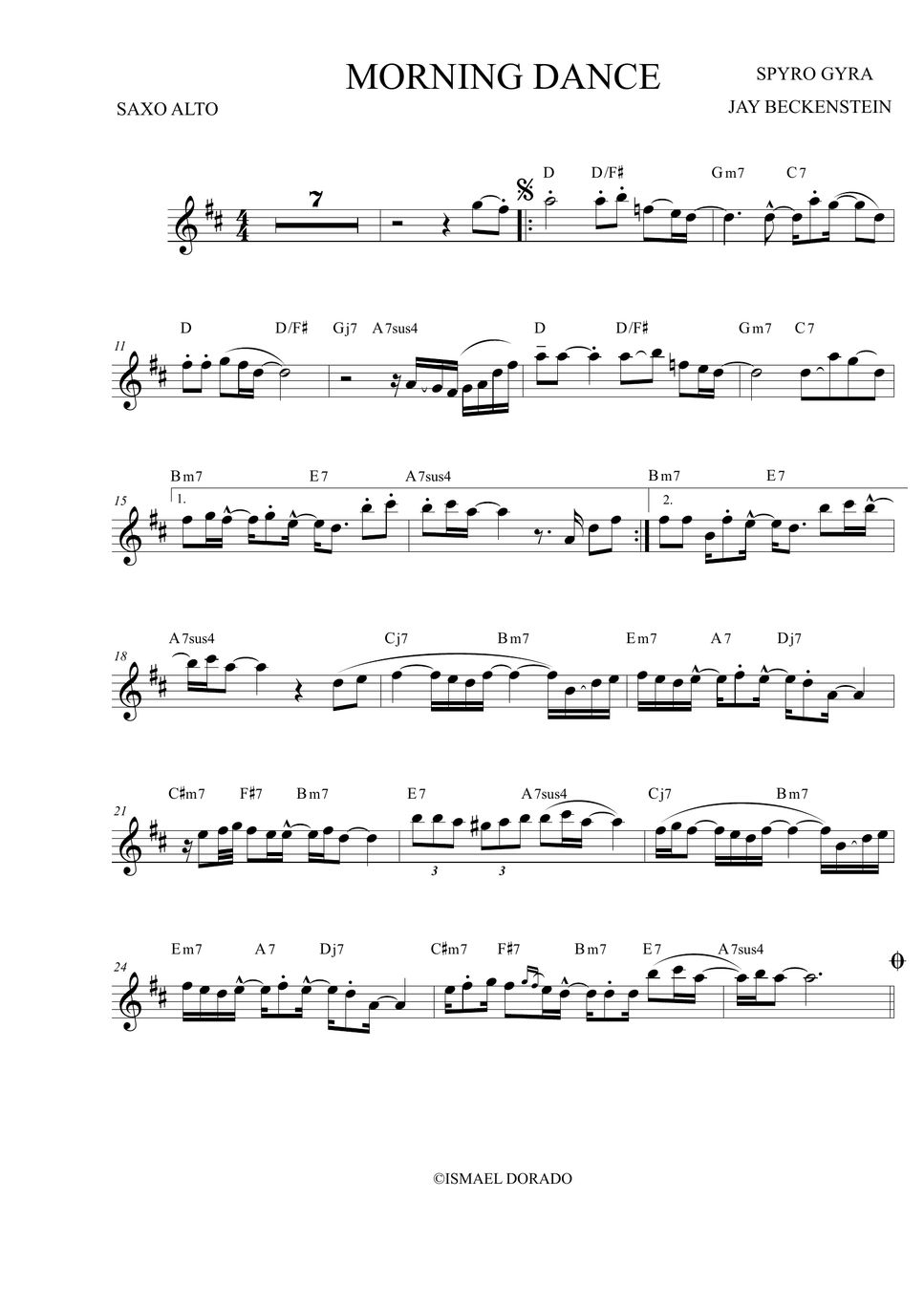 Morning Dance - Spyro Gyra (Alto Sax) Sheets by Ismael Dorado