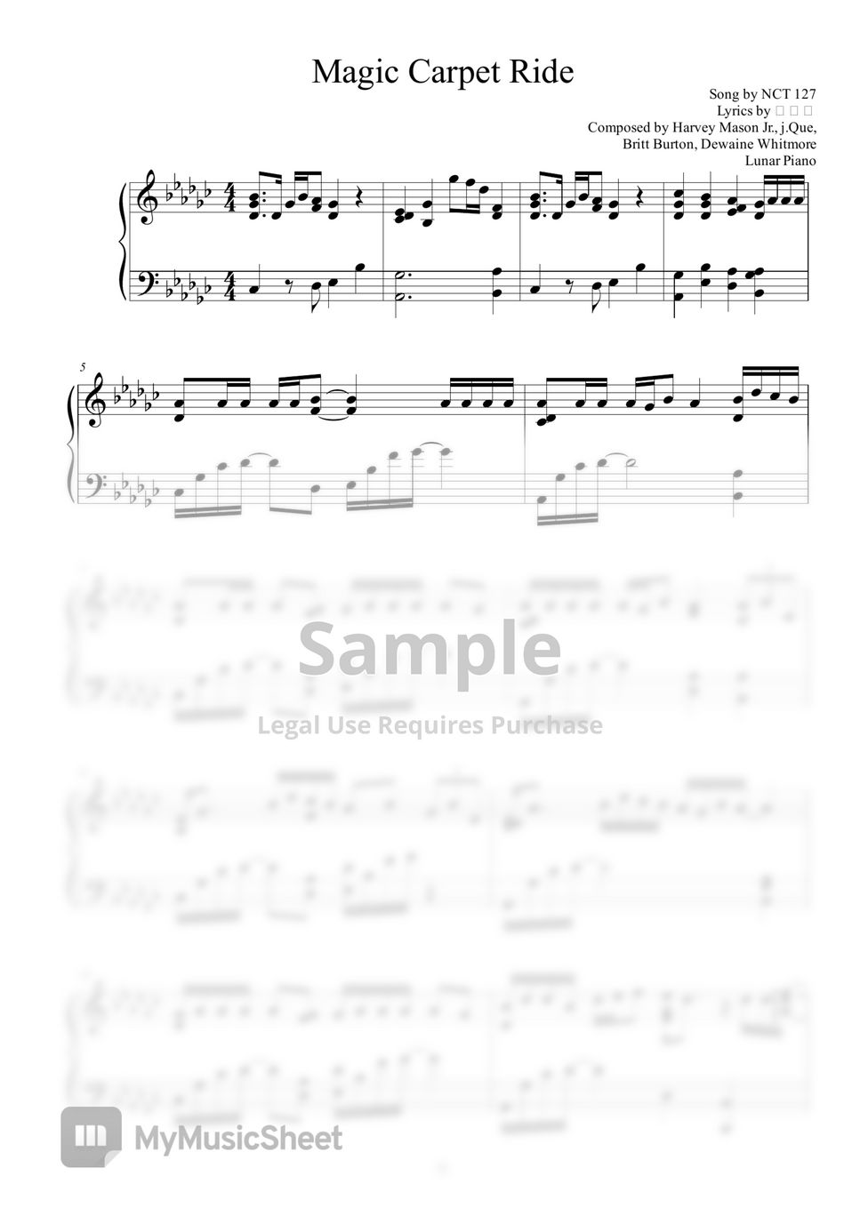 NCT 127 Magic Carpet Ride (+ Easy Key) Sheets by Lunar Piano