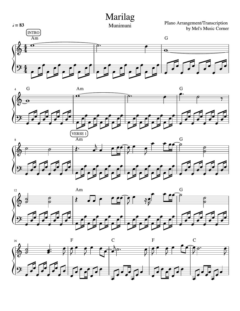 Munimuni - Marilag (piano Sheet Music) Sheet By Mel's Music Corner