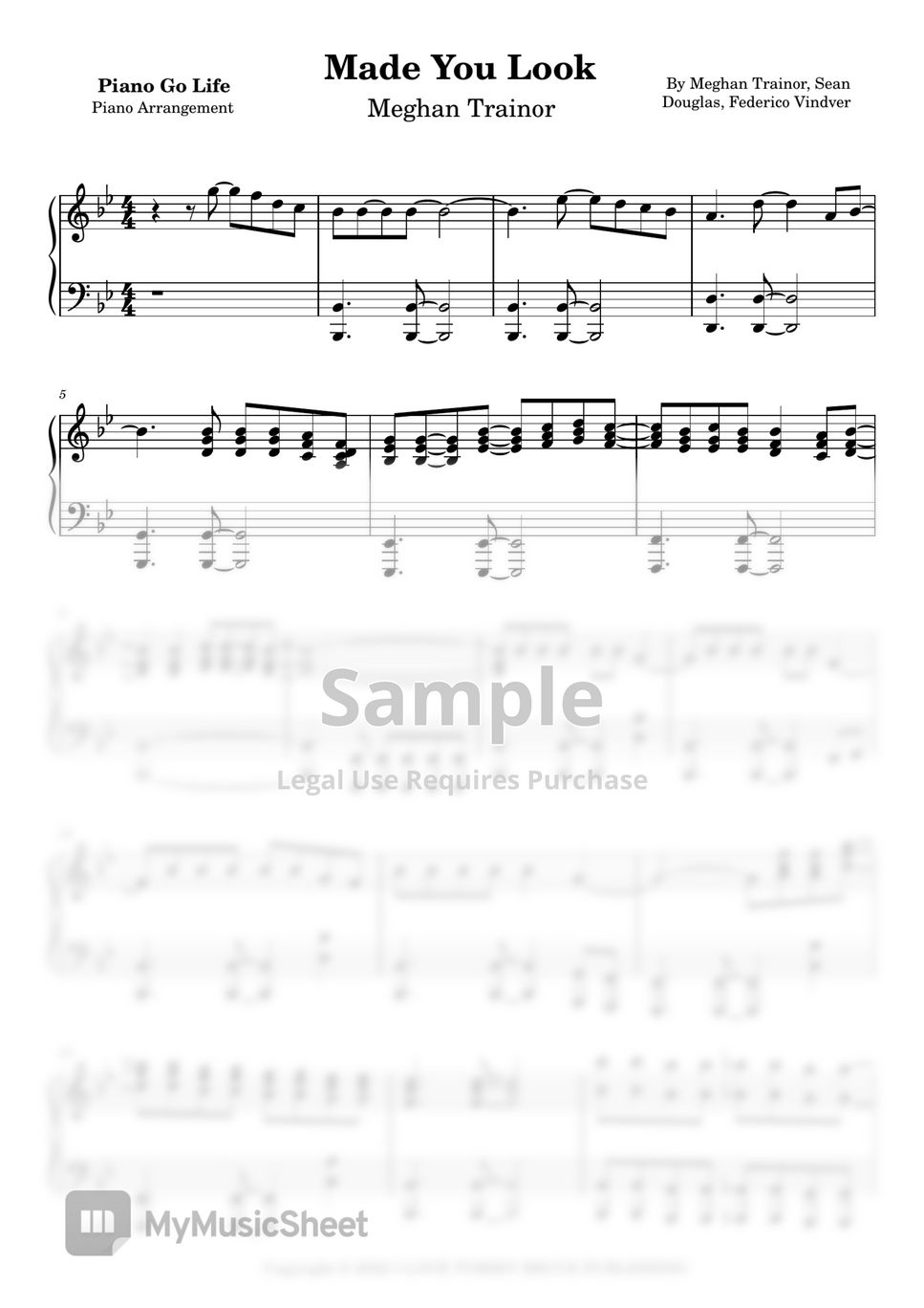 Meghan trainor made you look sheets by piano go life