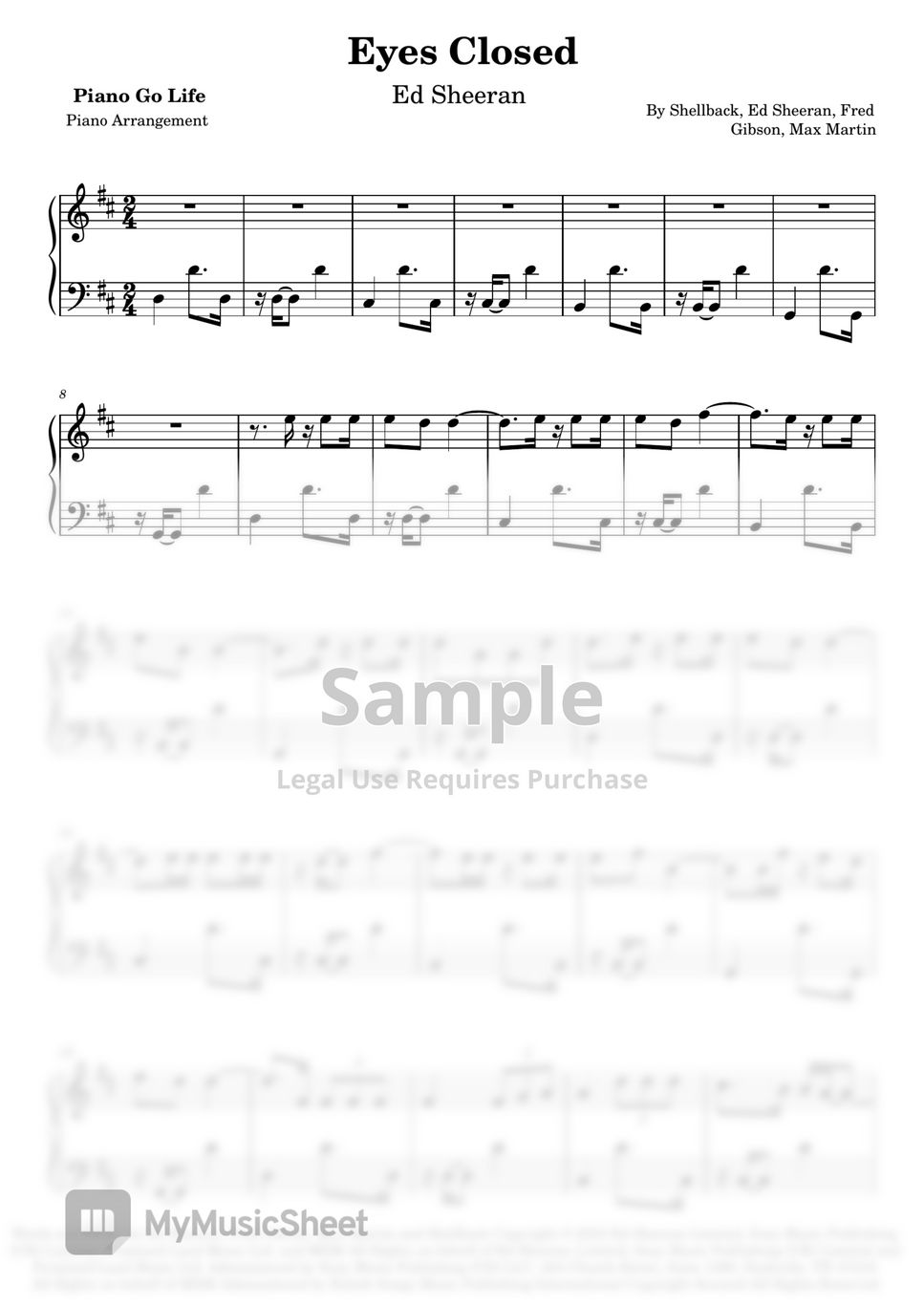 Ed Sheeran Eyes Closed 악보 by Piano Go Life