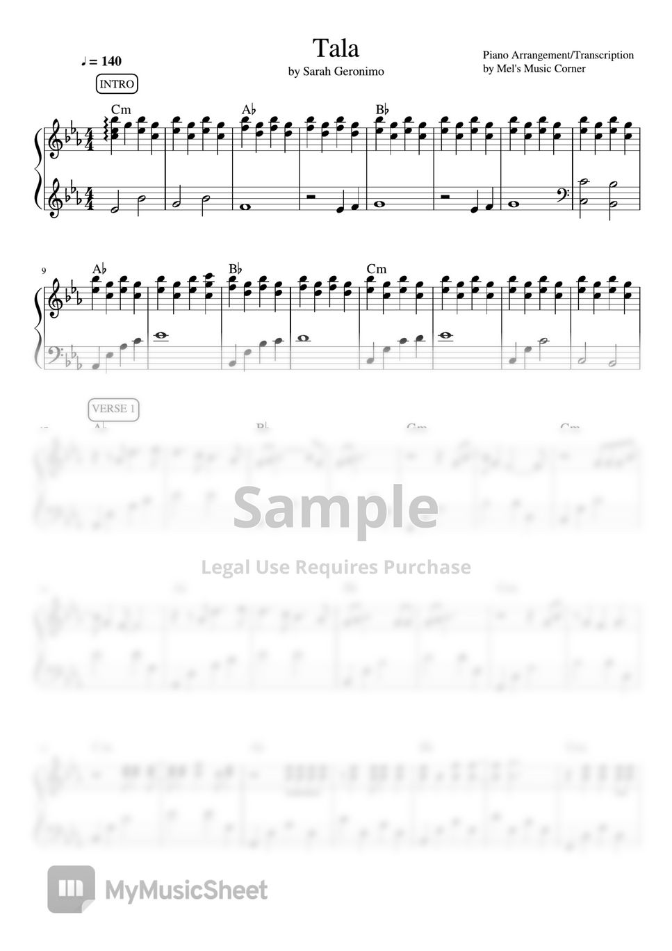 Sarah Geronimo - Tala (piano sheet music) Sheets by Mel's Music Corner