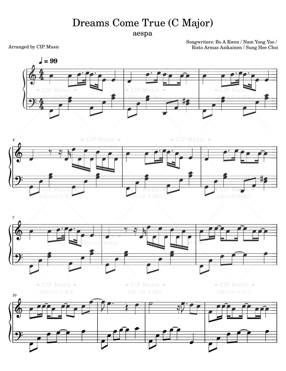 Aespa Dreams Come True C Major Ver Sheet By Cip Music