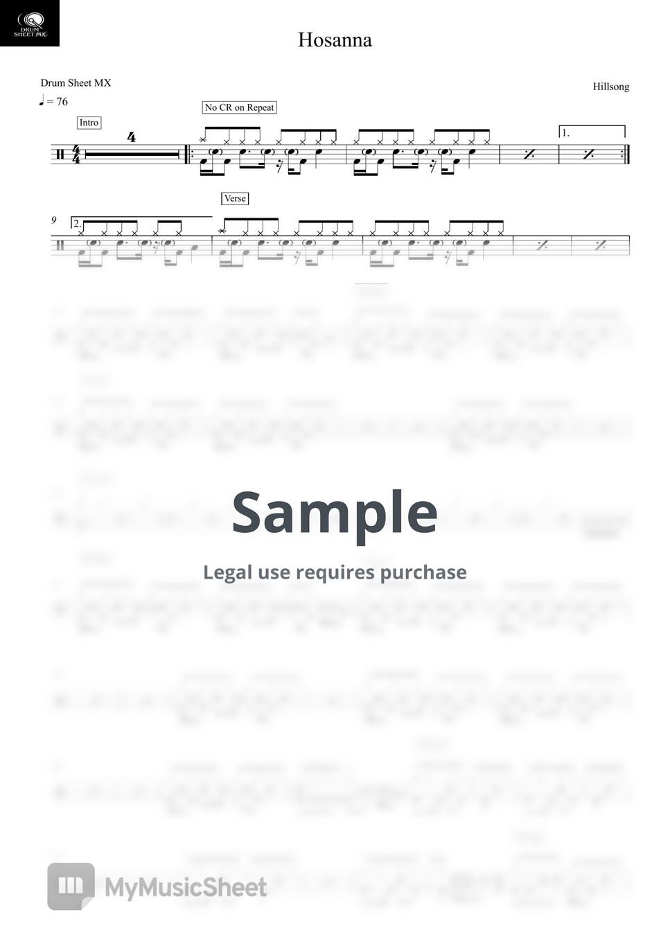 Hillsong - Hosanna by Drum Sheet MX