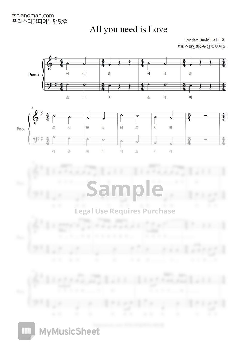 Lynden David Hall All you need is Love (계이름 악보 포함) 악보 by freestyle
