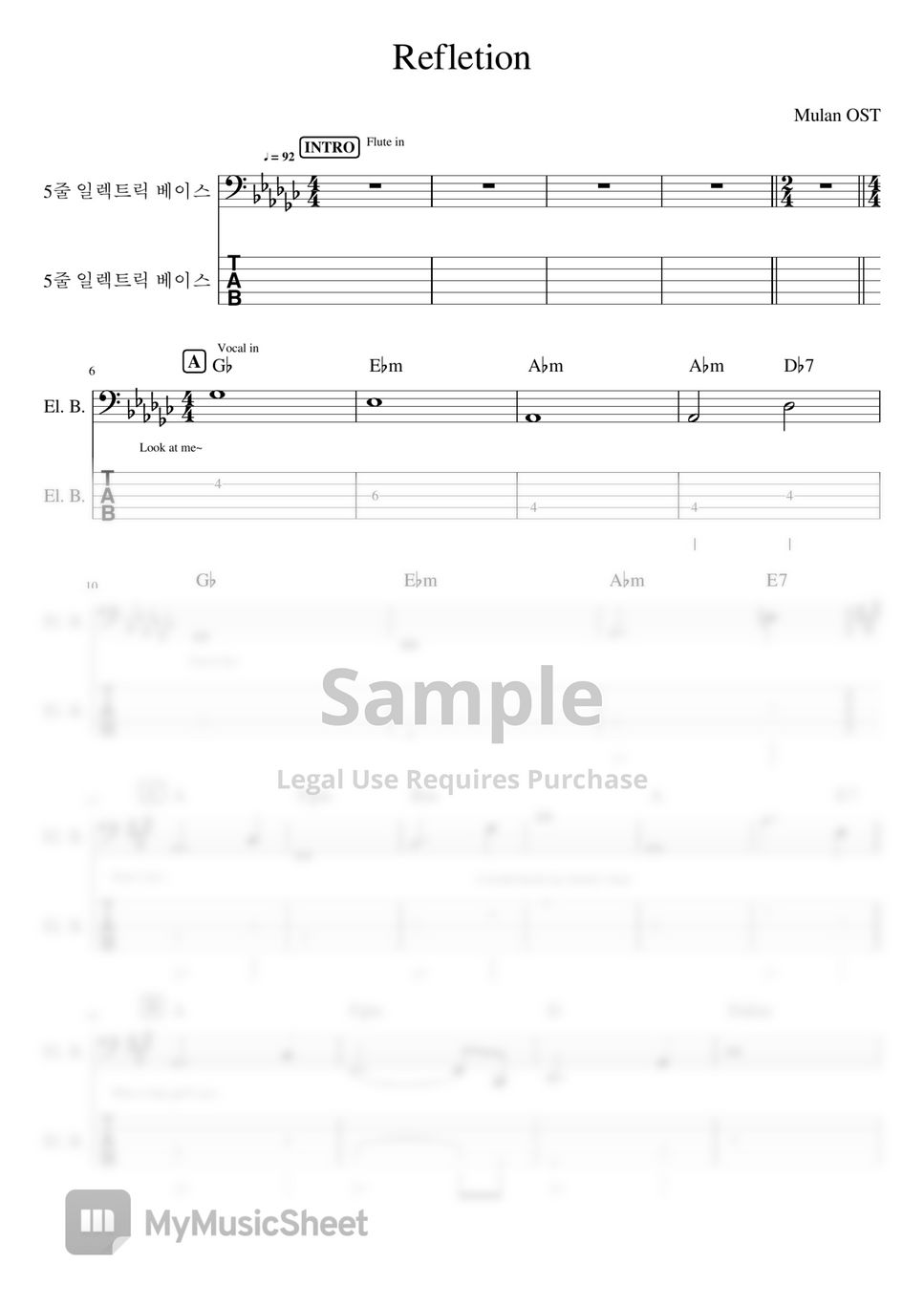 Mulan disney ost reflection bass copy sheet sheets by song b