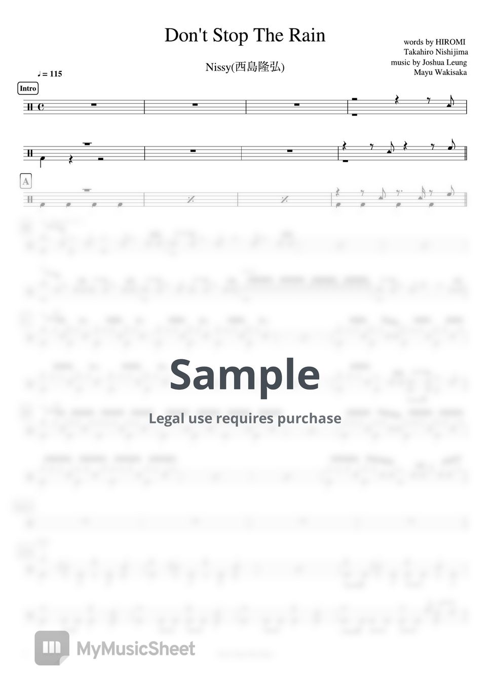 Nissy - Don't Stop The Rain by Cookai's J-pop Drum sheet music!!!