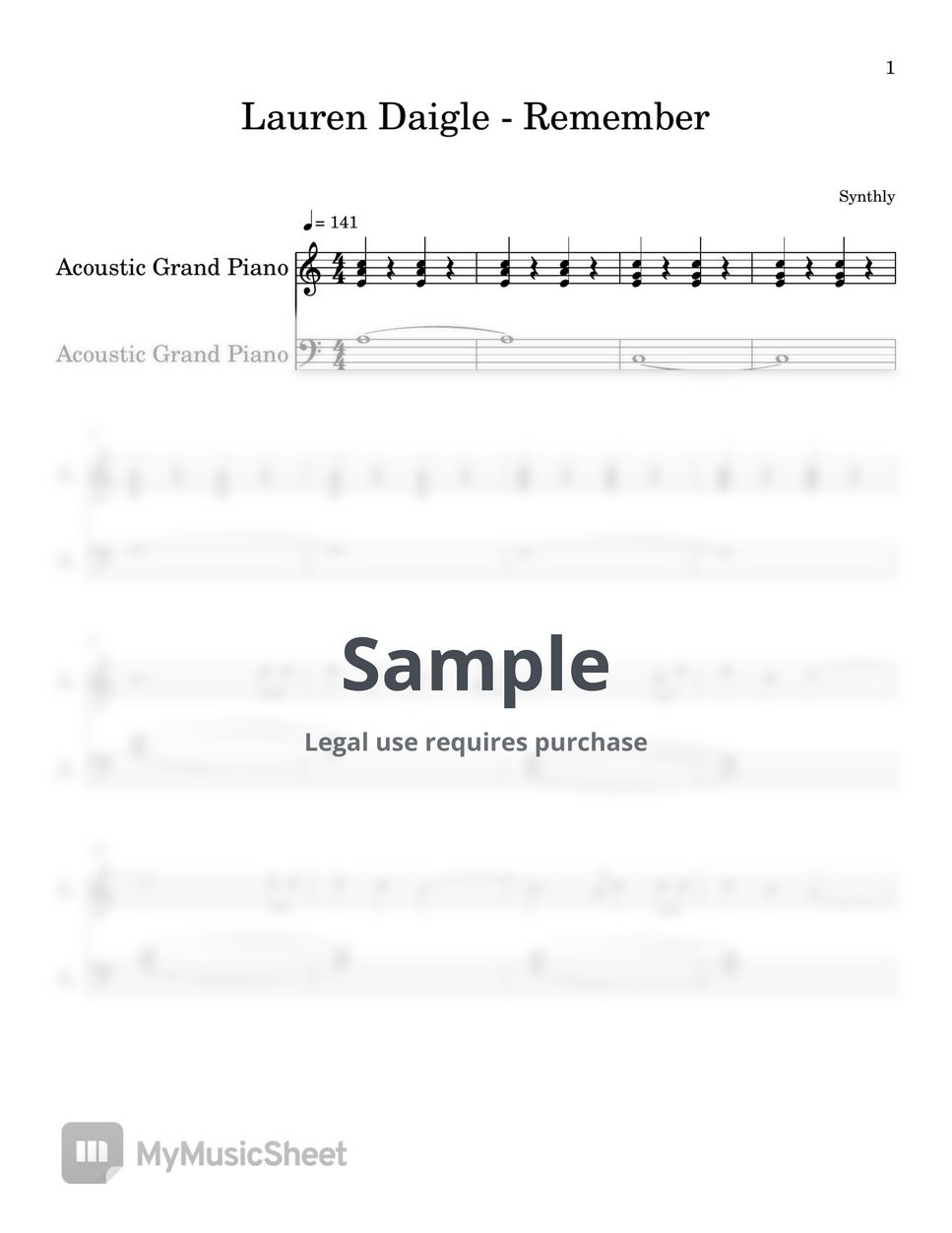 Lauren Daigle - Remember (EASY PIANO SHEET) Sheets by Synthly