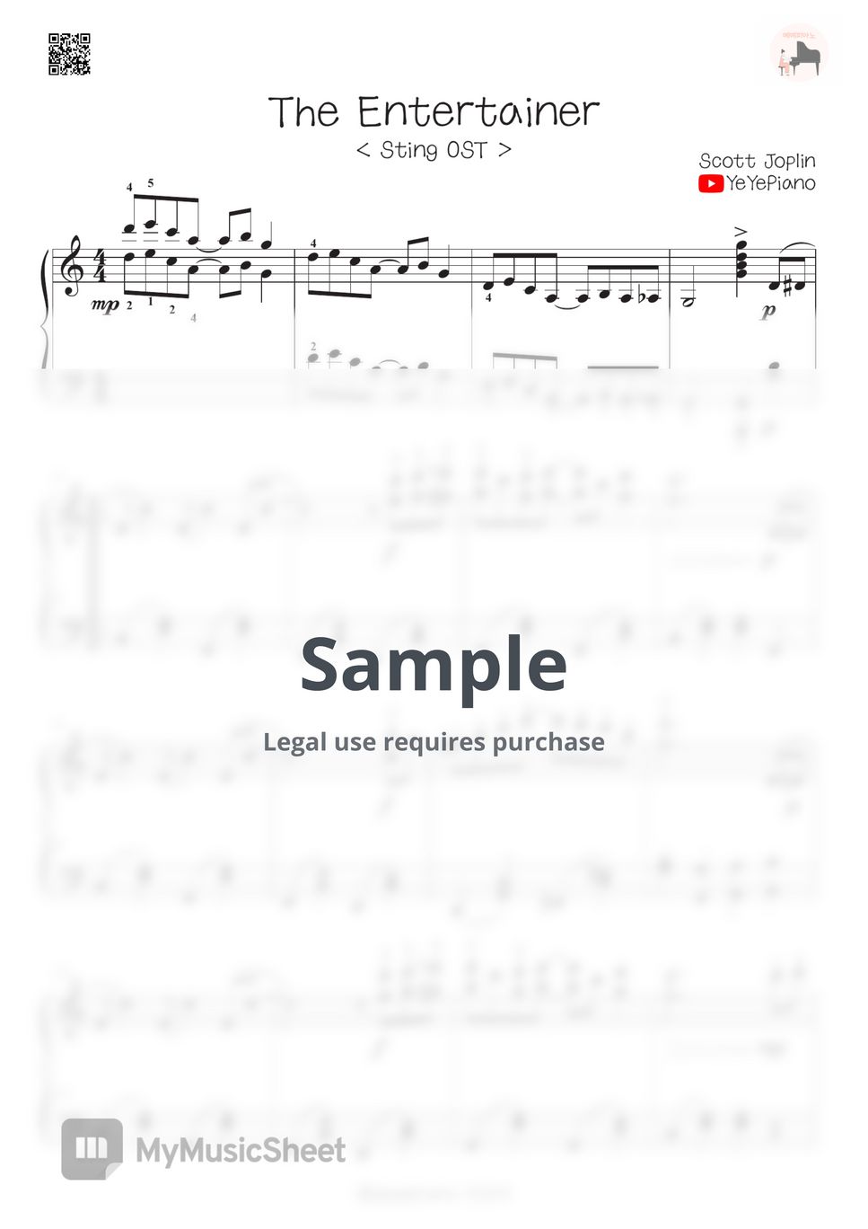 Scott Joplin - The Entertainer Sheets by YEYE PIANO