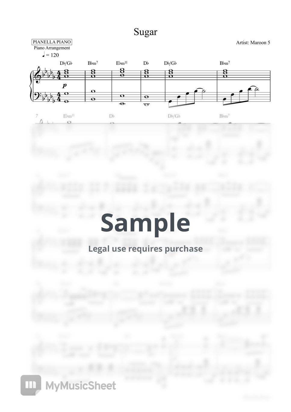 Maroon 5 - Sugar (Piano Sheet) by Pianella Piano