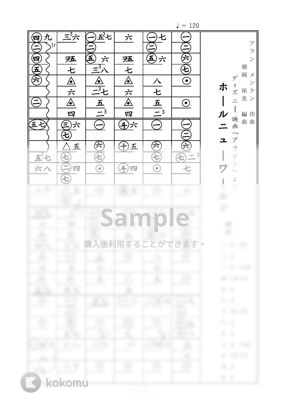 アラジン - ホールニューワールド (箏譜) by 朝岡祐美