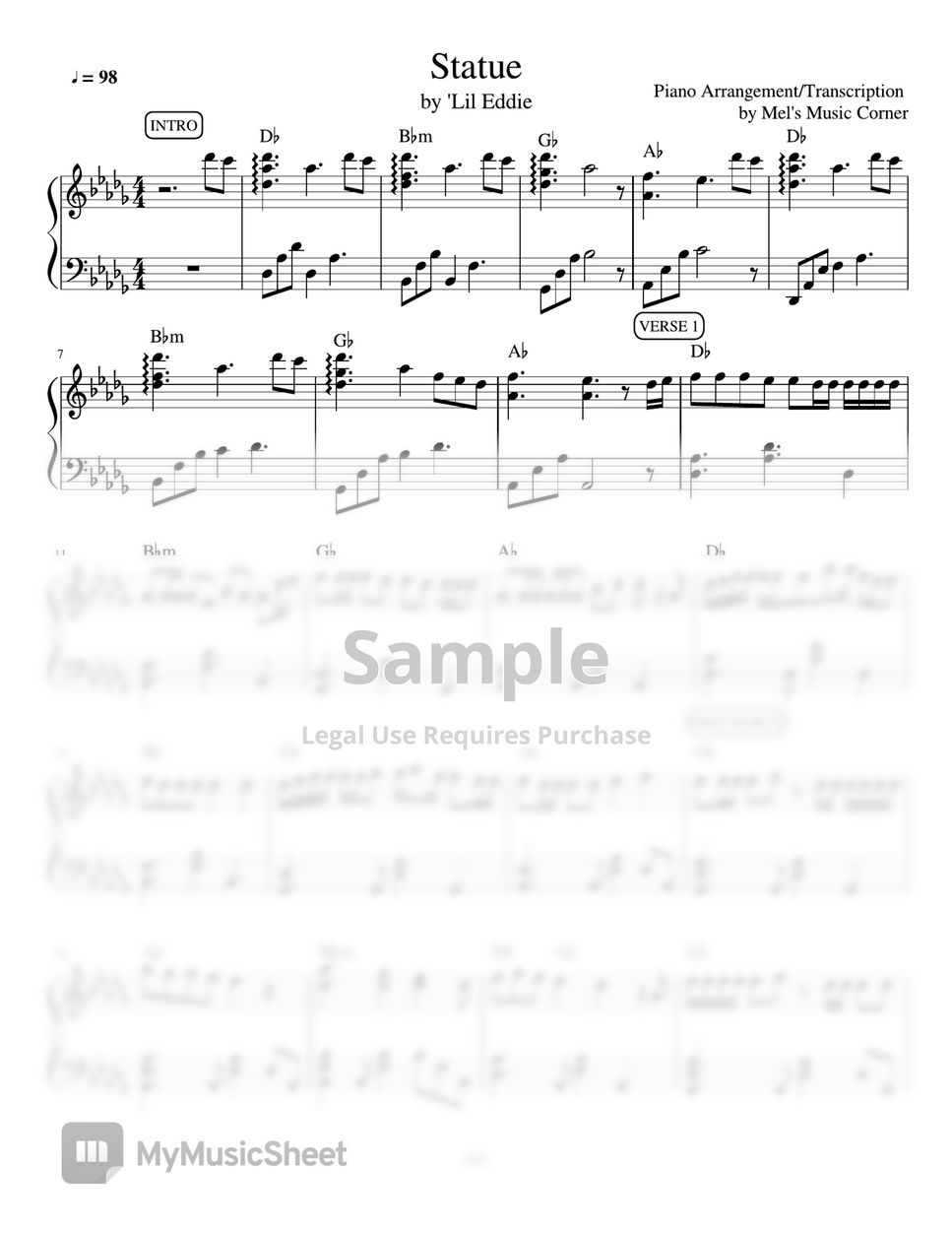 'Lil Eddie Statue (piano sheet music) Sheets by Mel's Music Corner