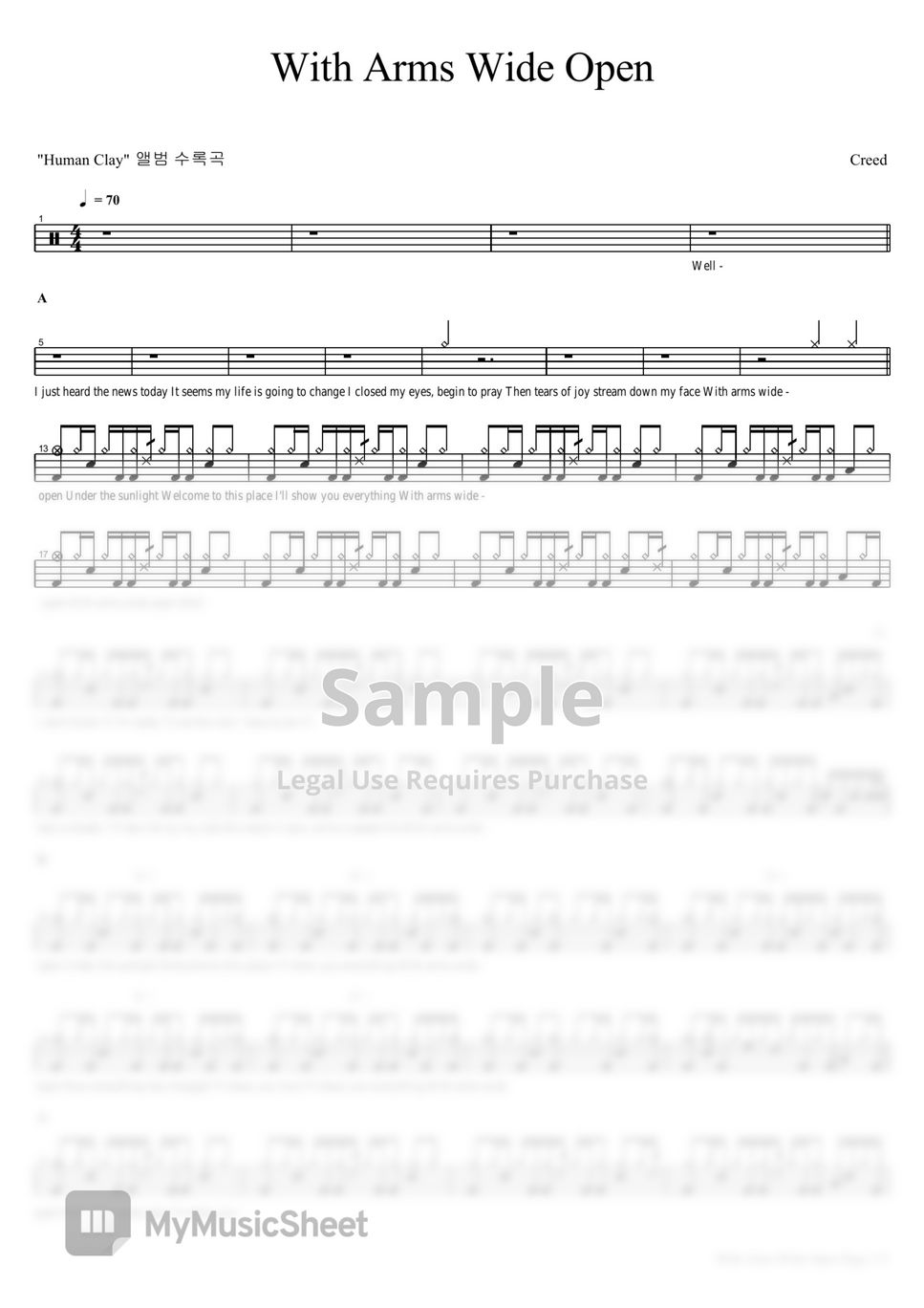 Creed With Arms Wide Open Sheets by COPYDRUM