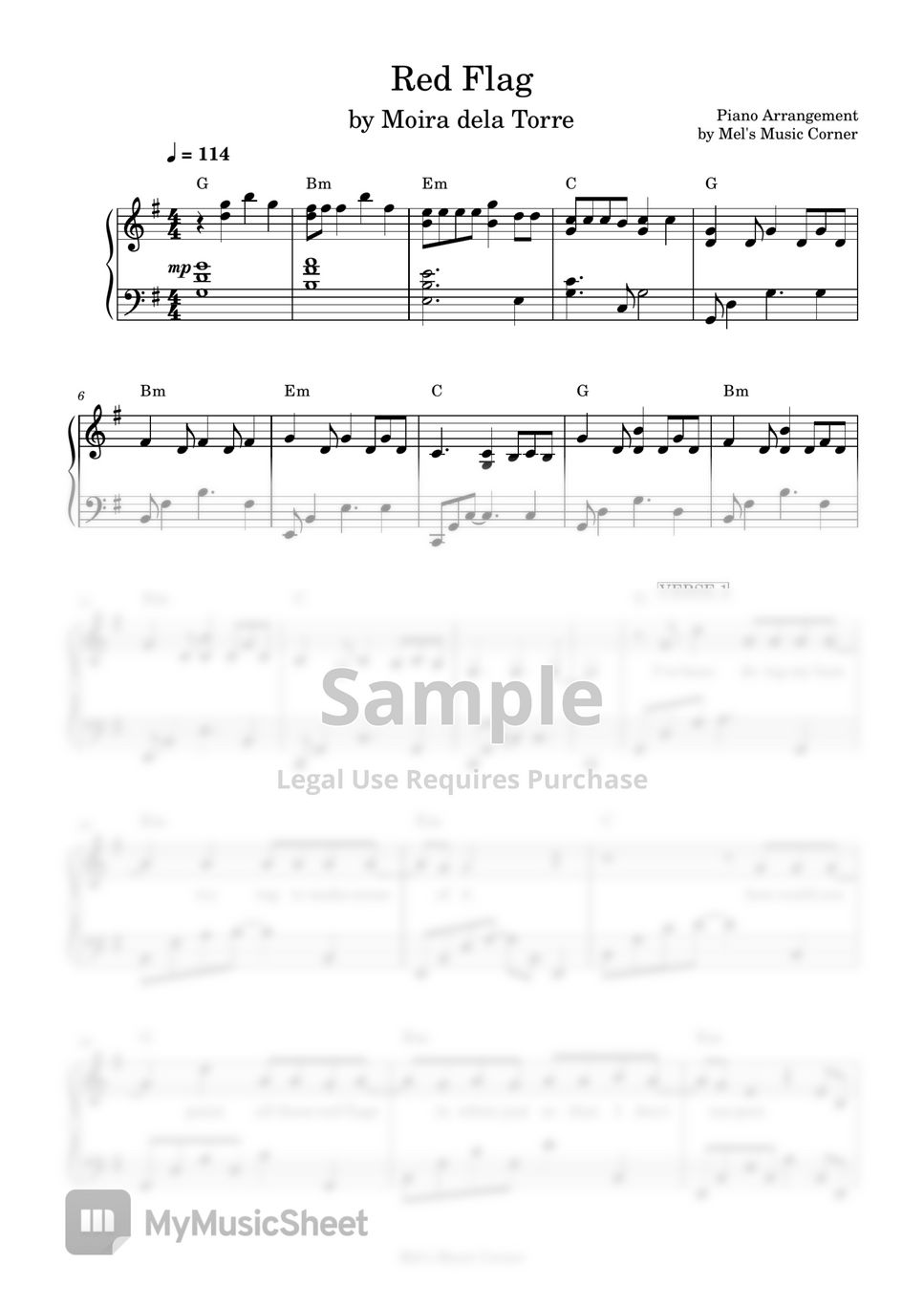 Moira dela Torre Red Flags (piano sheet music) Sheets by Mel's Music