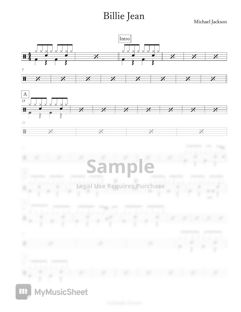 Michael Jackson Billie Jean Sheets by Arkadia Drums