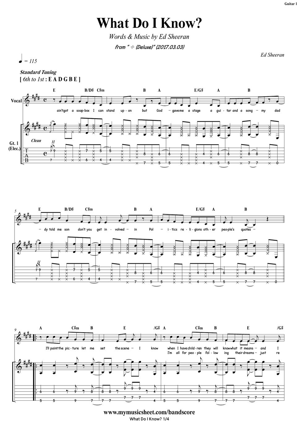 Ed Sheeran What Do I Know? Guitar TAB