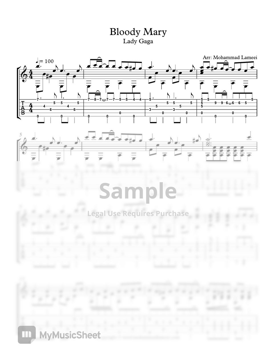 Lady Gaga Bloody Mary Tab + 1staff by Mohammad Lameei