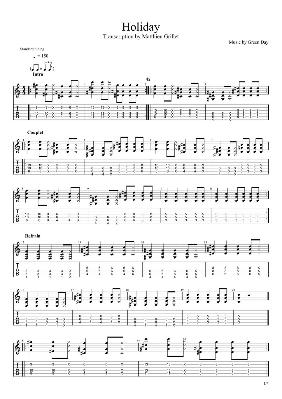 グリーンデイ  ドゥーキィー  ギターtab譜 GREEN DAY - American Idiot （エレキギター用タブ譜） 楽譜 by