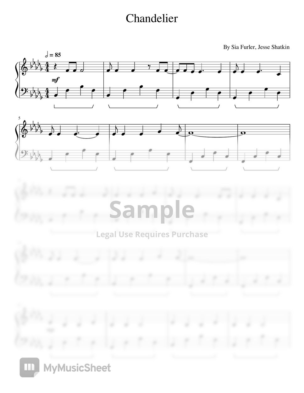 Sia Furler Jesse Shatkin Chandelier Sia For Piano Solo By Poon