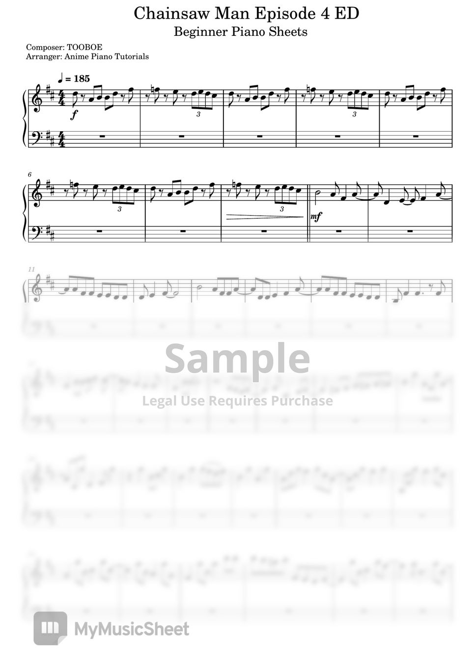 Chainsaw Man Chainsaw Man ED 4 (Beginner) Sheets by Anime Piano Tutorials