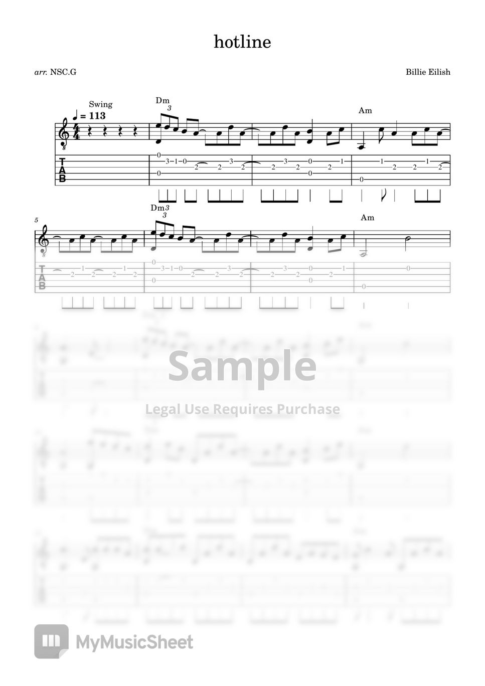 Billie Eilish - hotline (edit) Sheets by Not So Classic Guitar