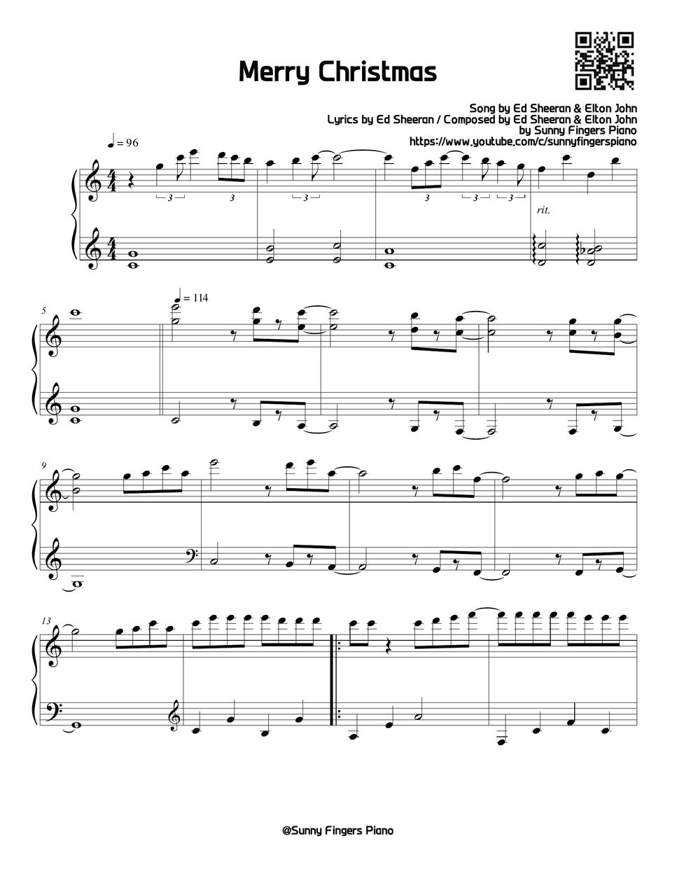 Ed Sheeran & Elton John Merry Christmas (Easy) Sheets by Sunny