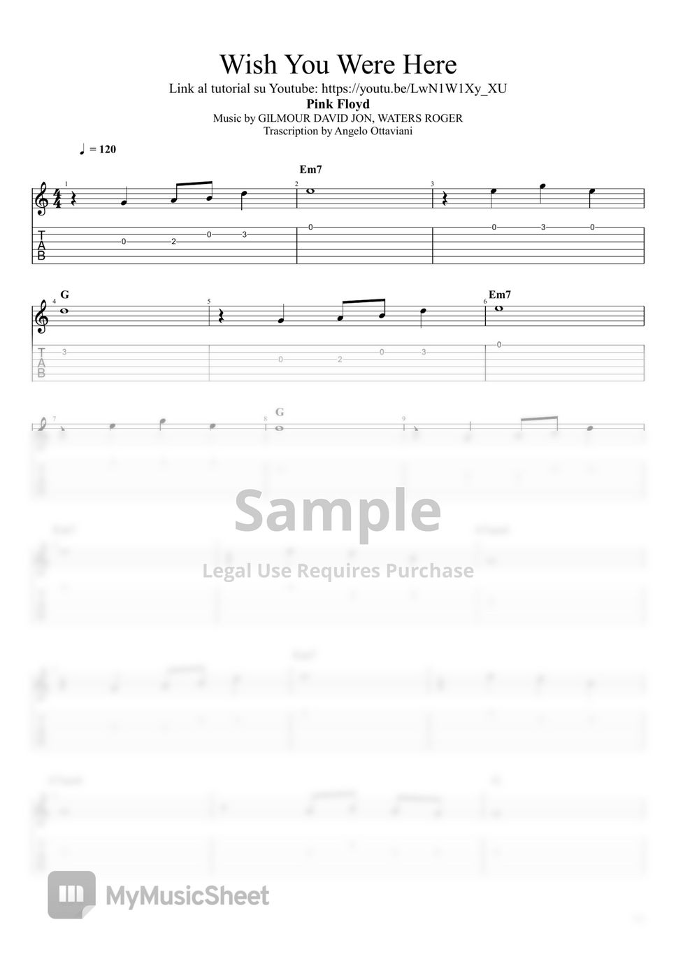 Pink Floyd Wish you were here Pink Floyd Beginners 악보 by Guitar