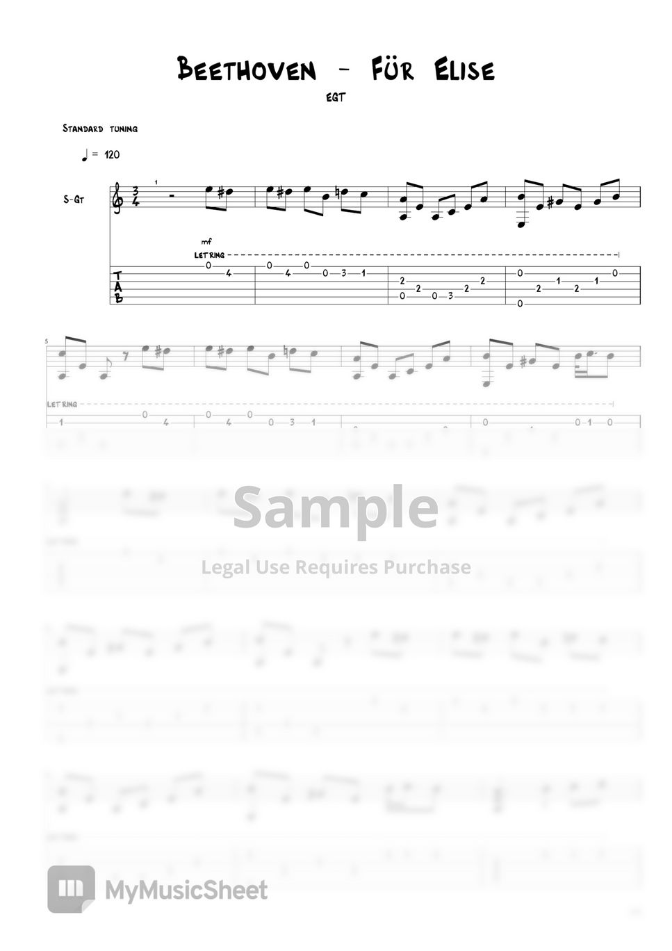 Ludwig van beethoven f r elise sheets by egt