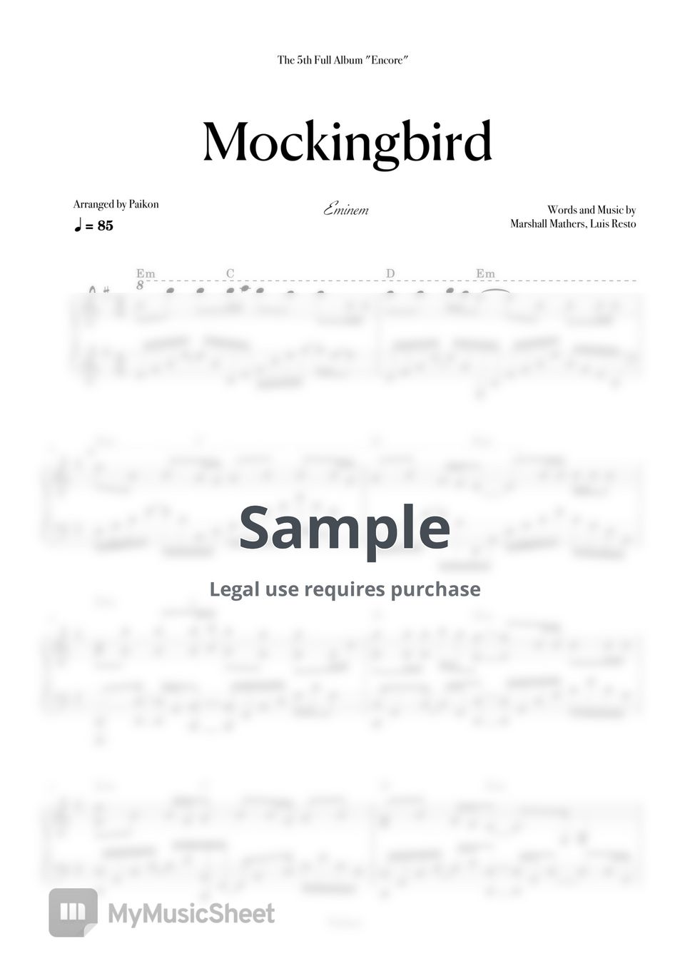 Eminem Mockingbird Eminem Medley Sheets By Paikon 