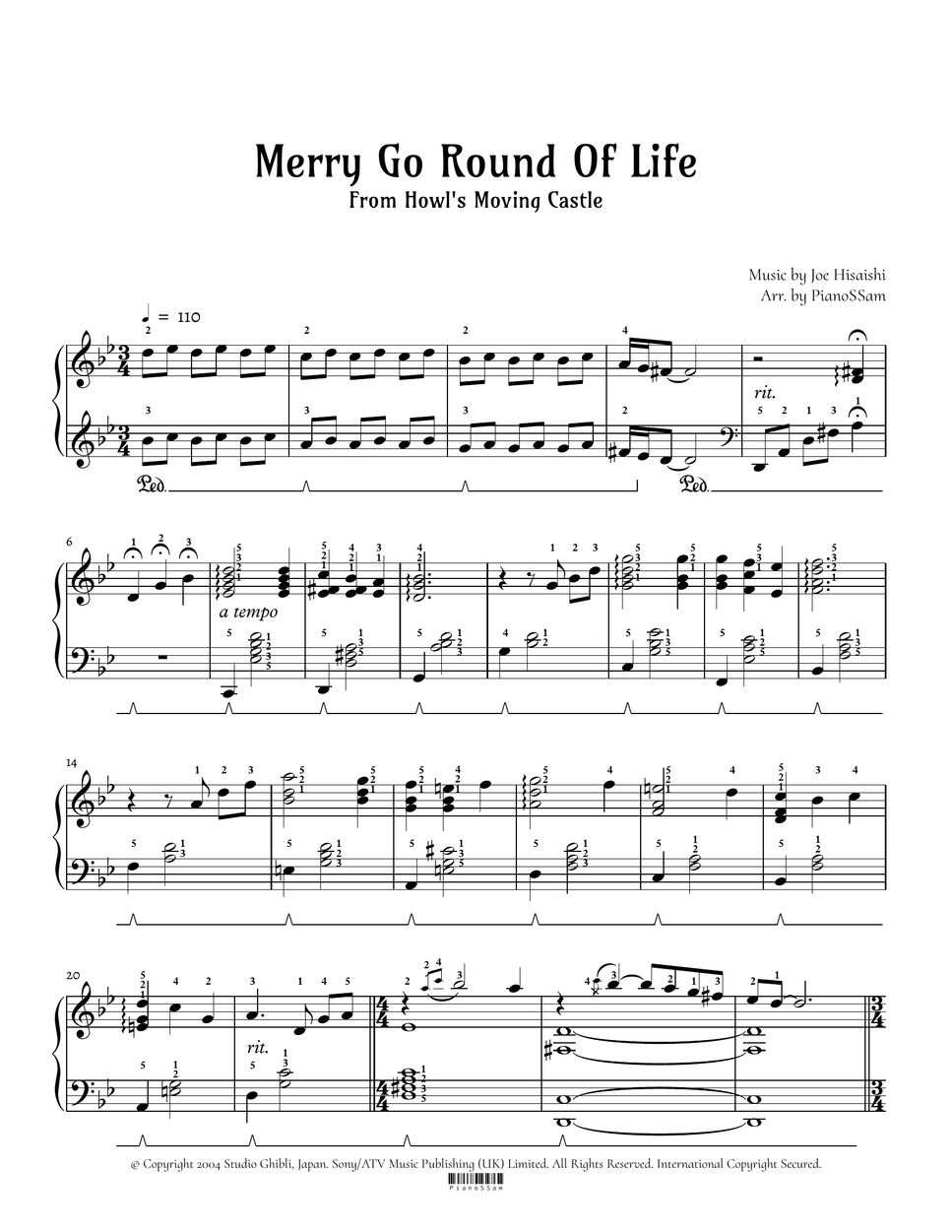 Joe Hisaishi [advanced] Merry Go Round Of Life 인생의 회전목마 Piano