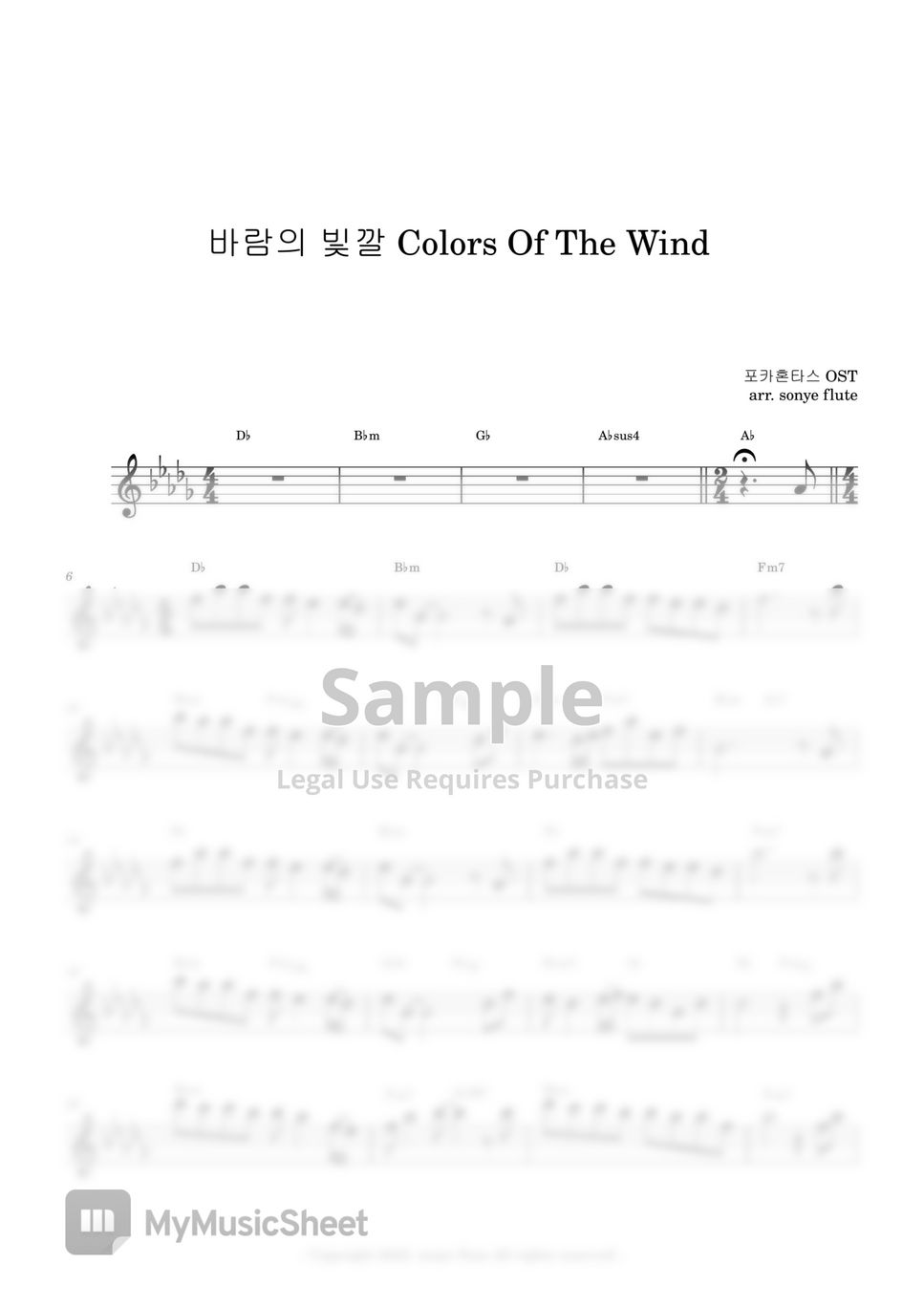 Disney Pocahontas OST - Color Of The Wind (Flute Sheet Music) by sonye flute