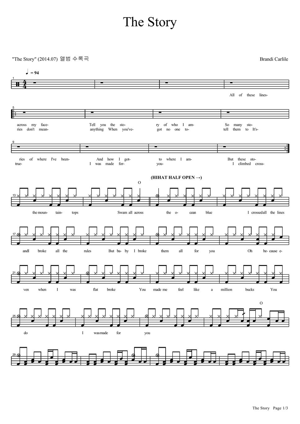 Brandi Carlile The Story Sheet by COPYDRUM